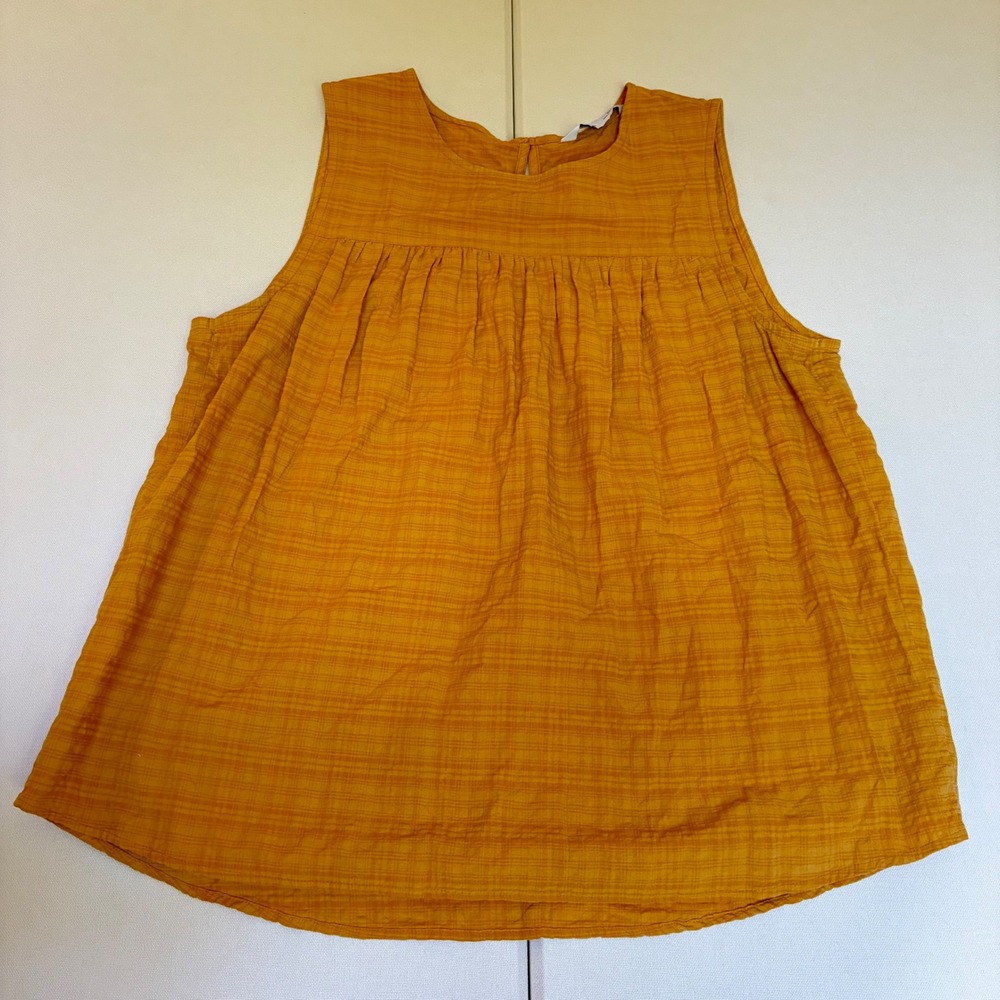 Sonoma Goods for Life Yellow Plaid Tiered Ruffle Tank Top XL Sleeveless Mustard